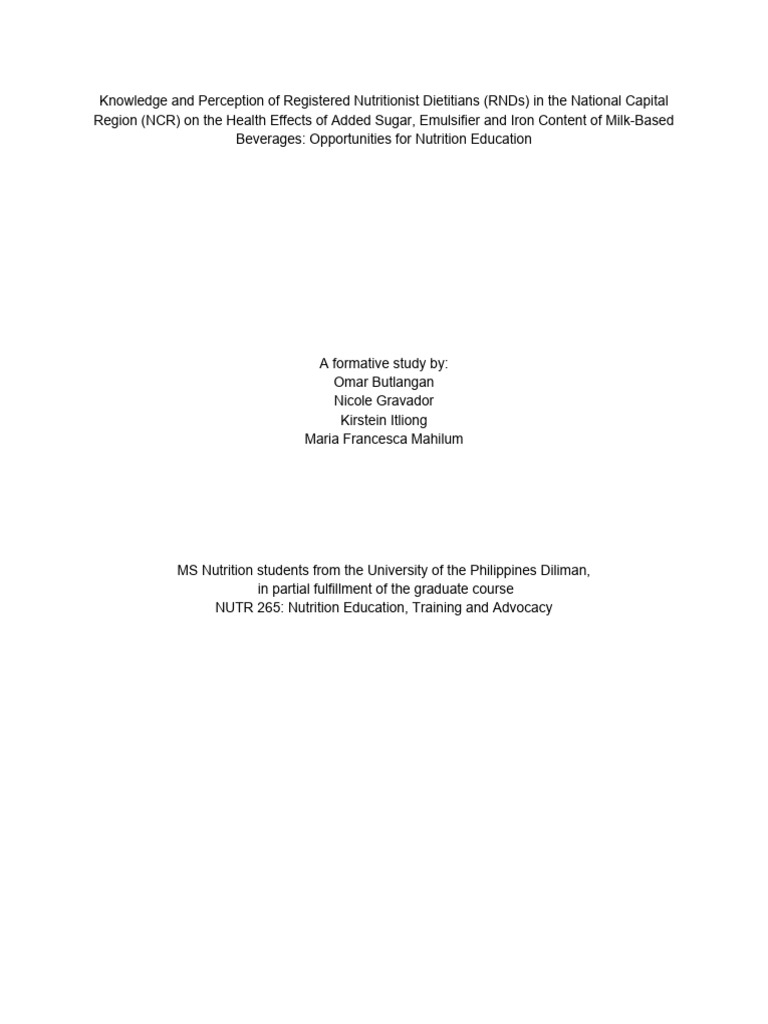 RNDs' Knowledge on Milk Beverage Health Effects | PDF | Dietitian | Obesity
