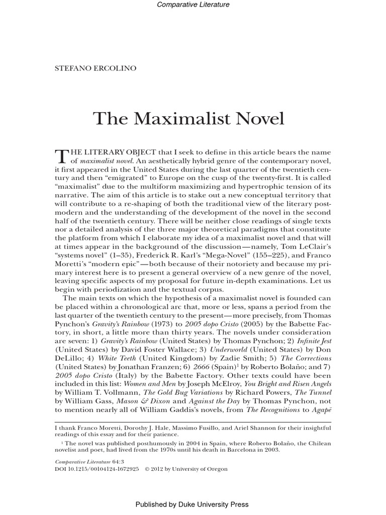 Defining the Maximalist Novel Genre | PDF