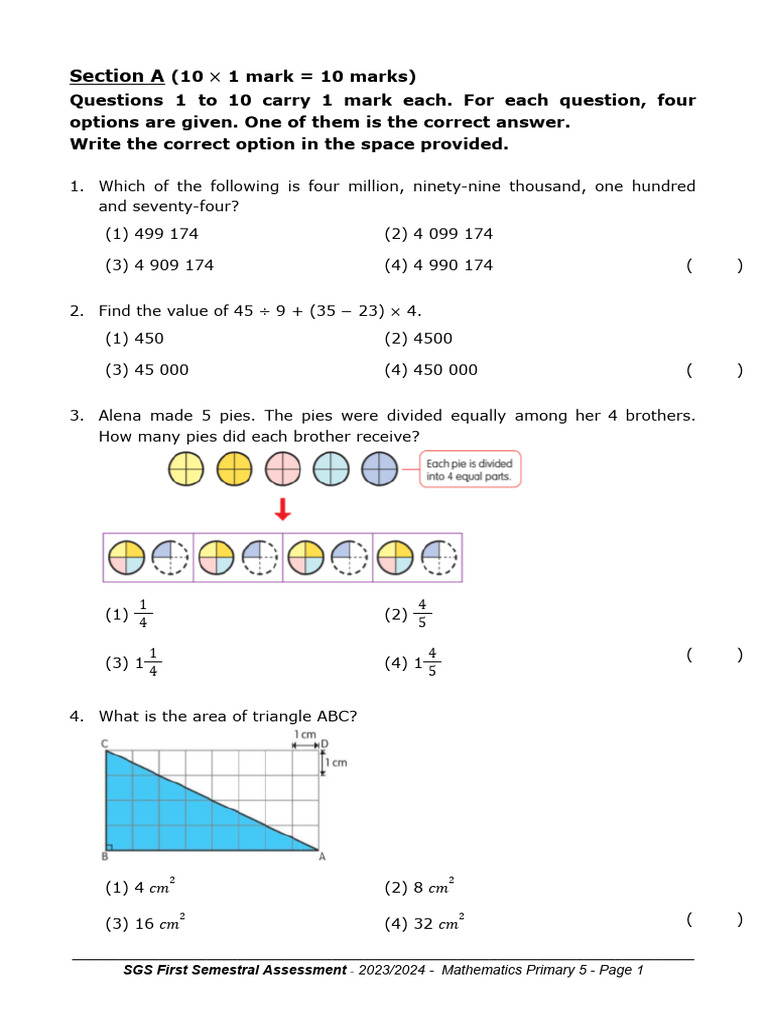 Primary 5 Mathematics Assessment 2023 | PDF | Ratio | Volume
