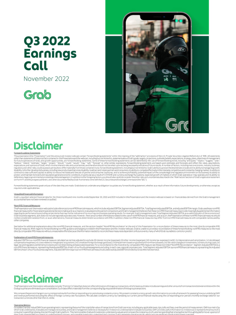 Grab 2022 Q3 Results Presentation | PDF | Expense | Income