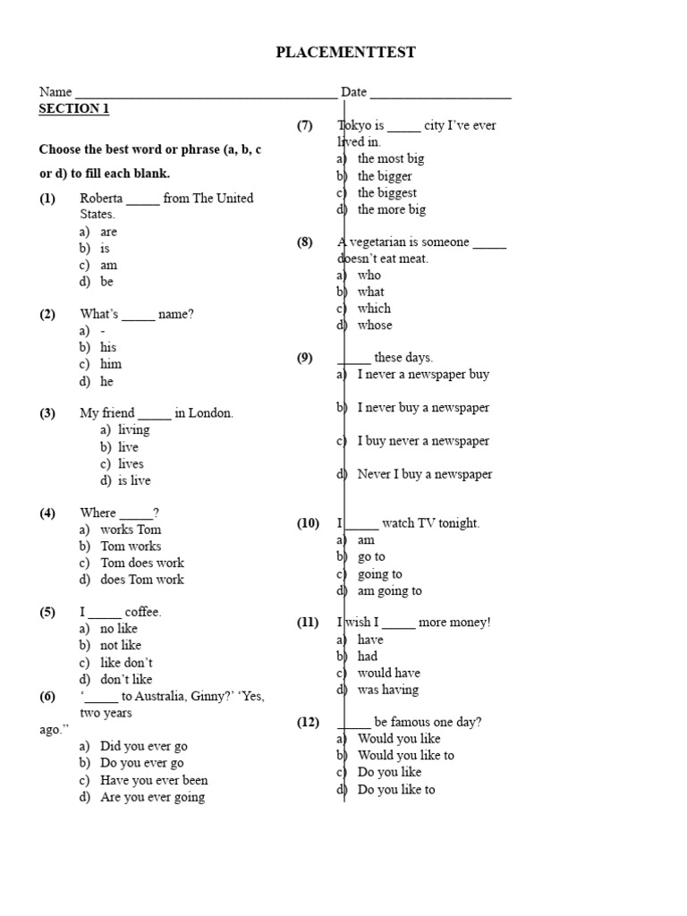 Quick Placement Testok | PDF