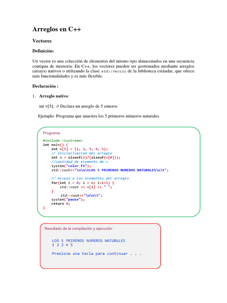 Arreglos y Vectores en C++ | PDF | C ++ | Objeto (informática)