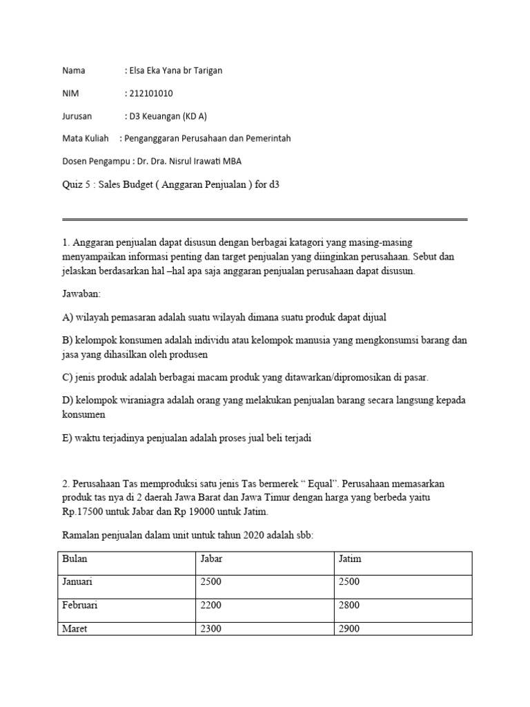 Elsa eka yana 212101010 kuis 5 sales budget pdf
