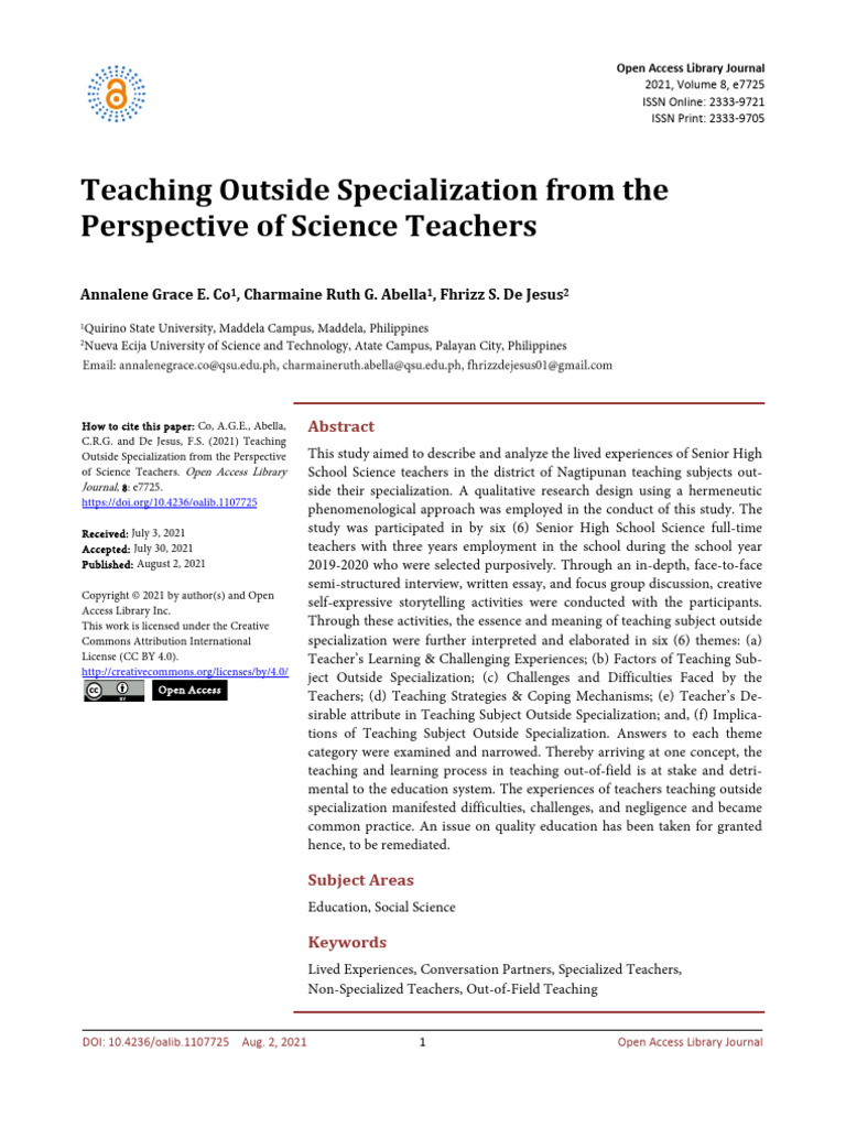 Teaching Outside Specialization From The Perspecti | PDF ...