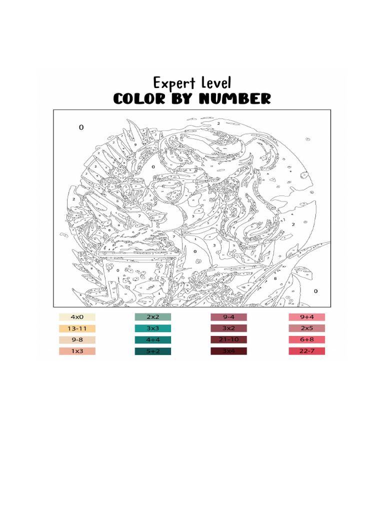 Expert level color by number math coloring worksheet printable 01n