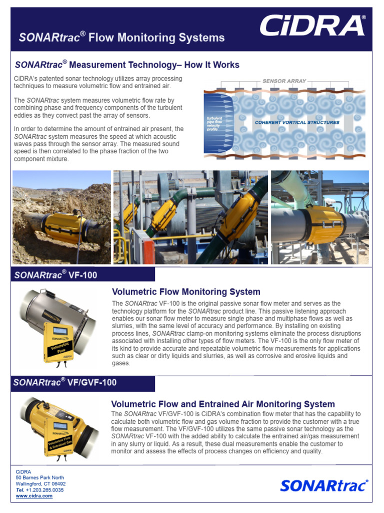 SONARtrac VF/GVF-100 Flow Meter Specs | PDF | Flow Measurement | Sonar