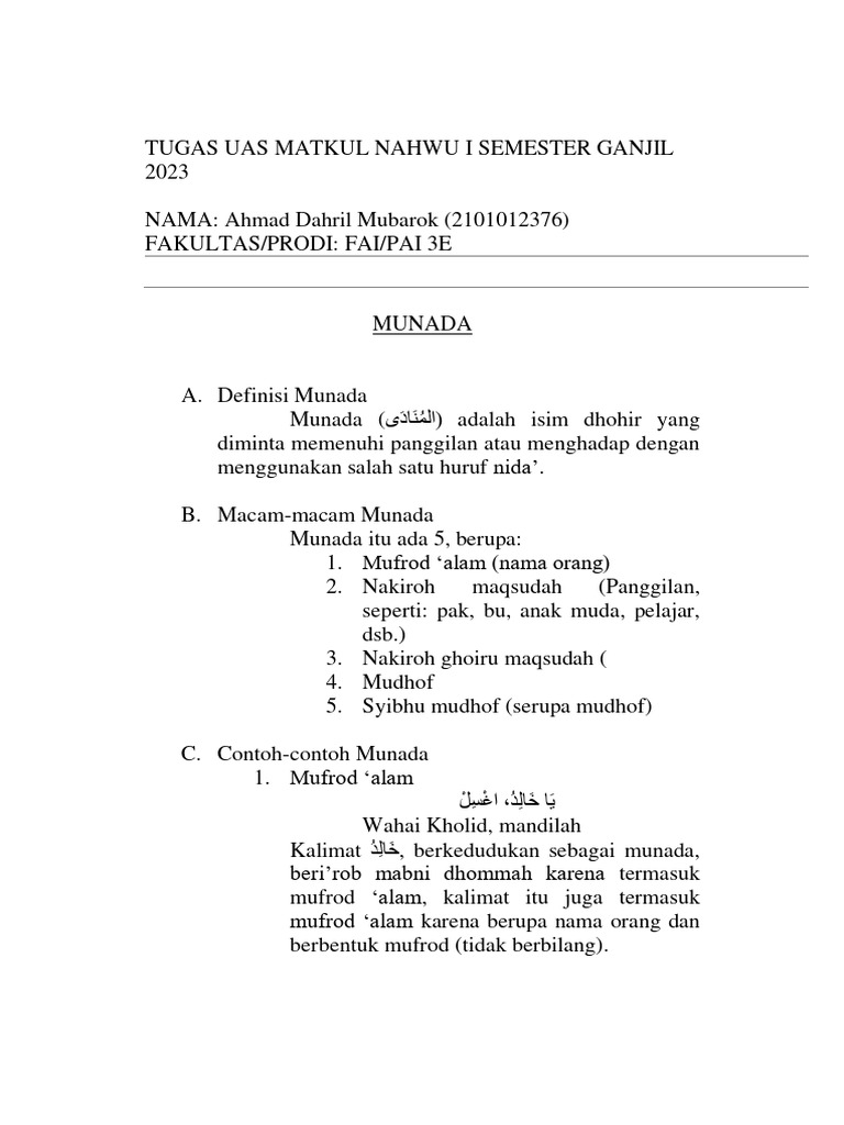 Pengertian dan Contoh Munada | PDF