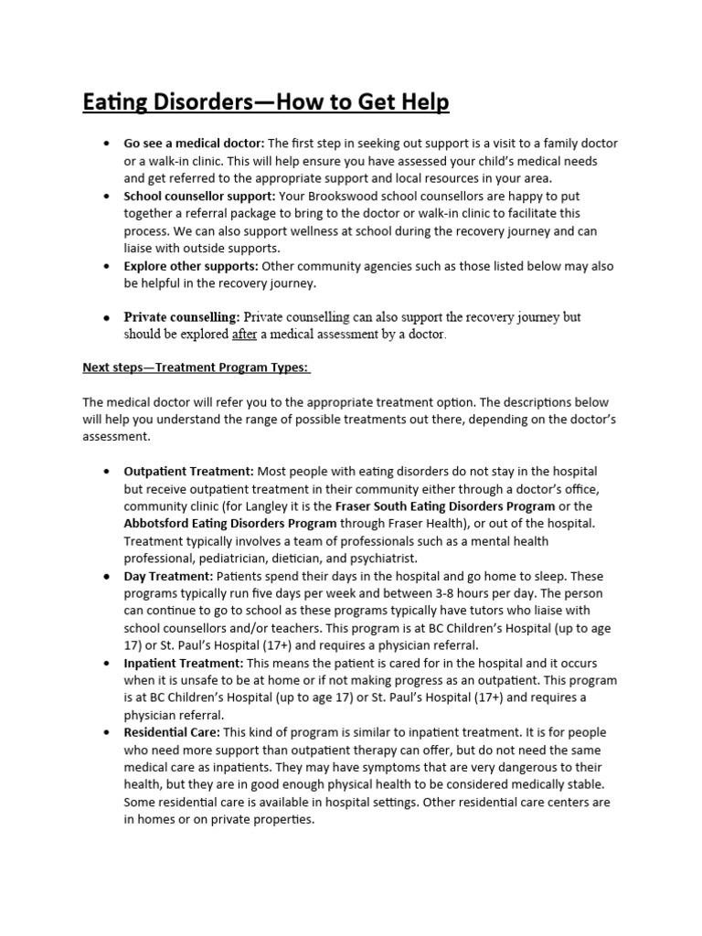 COUN Eating Disorder Supports For Families | PDF | Eating Disorder ...