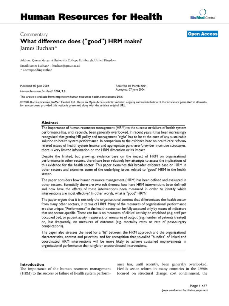 Human Resources For Health: What Difference Does (