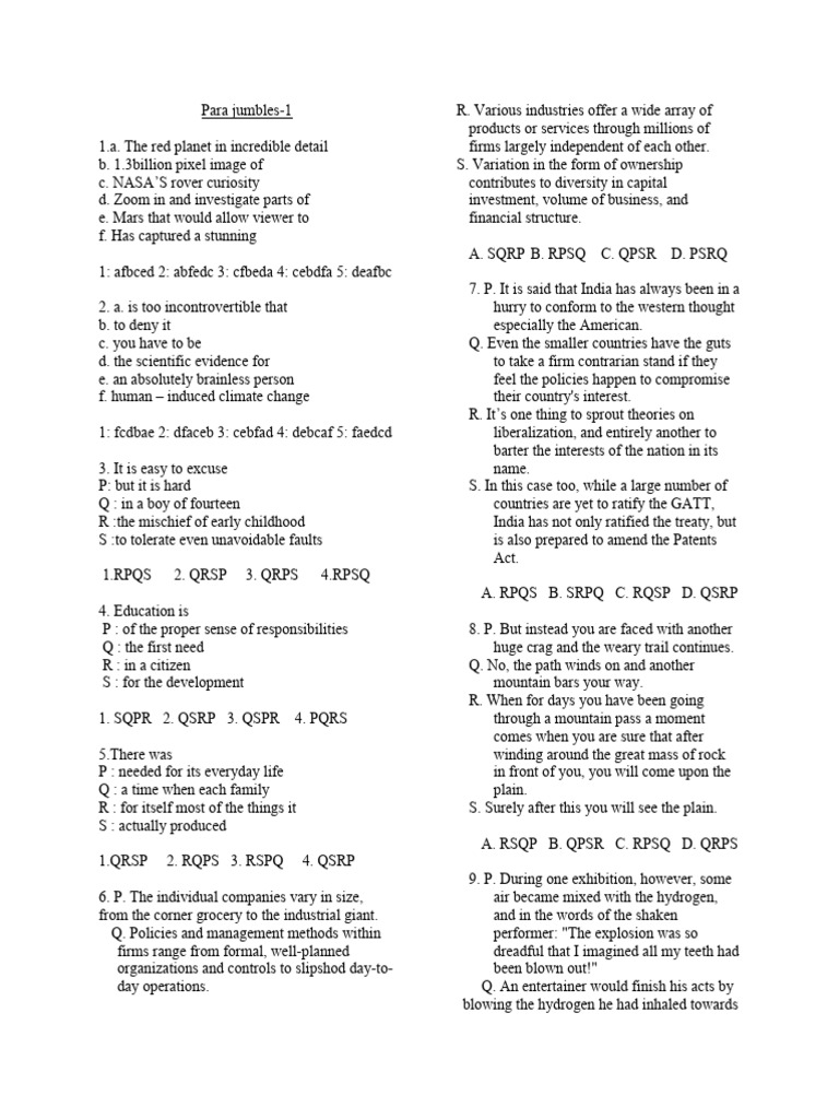 Para Jumbles | PDF | Social Science | Foreign Language Studies