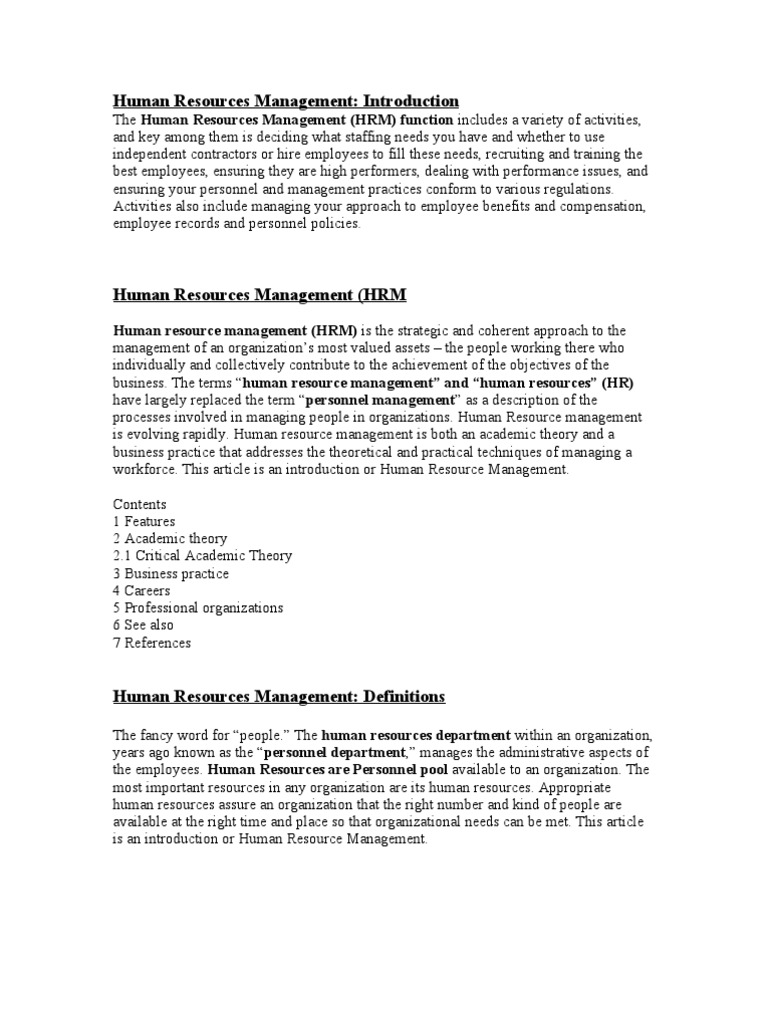 Introduction to Human Resources Management | PDF | Human Resource ...