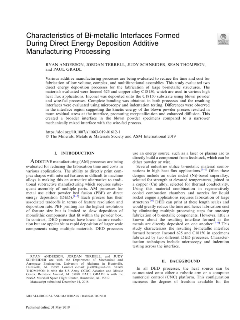Characteristics of Bi-Metallic Interfaces Formed During Direct Energy ...