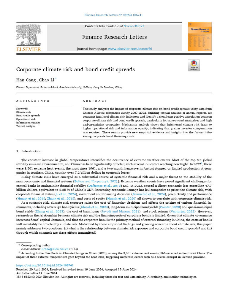 Climate Risk Impact on Bond Spreads | PDF | Bonds (Finance) | Risk