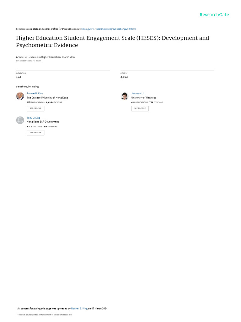 Higher Education Student Engagement Scale | PDF | Validity (Statistics ...