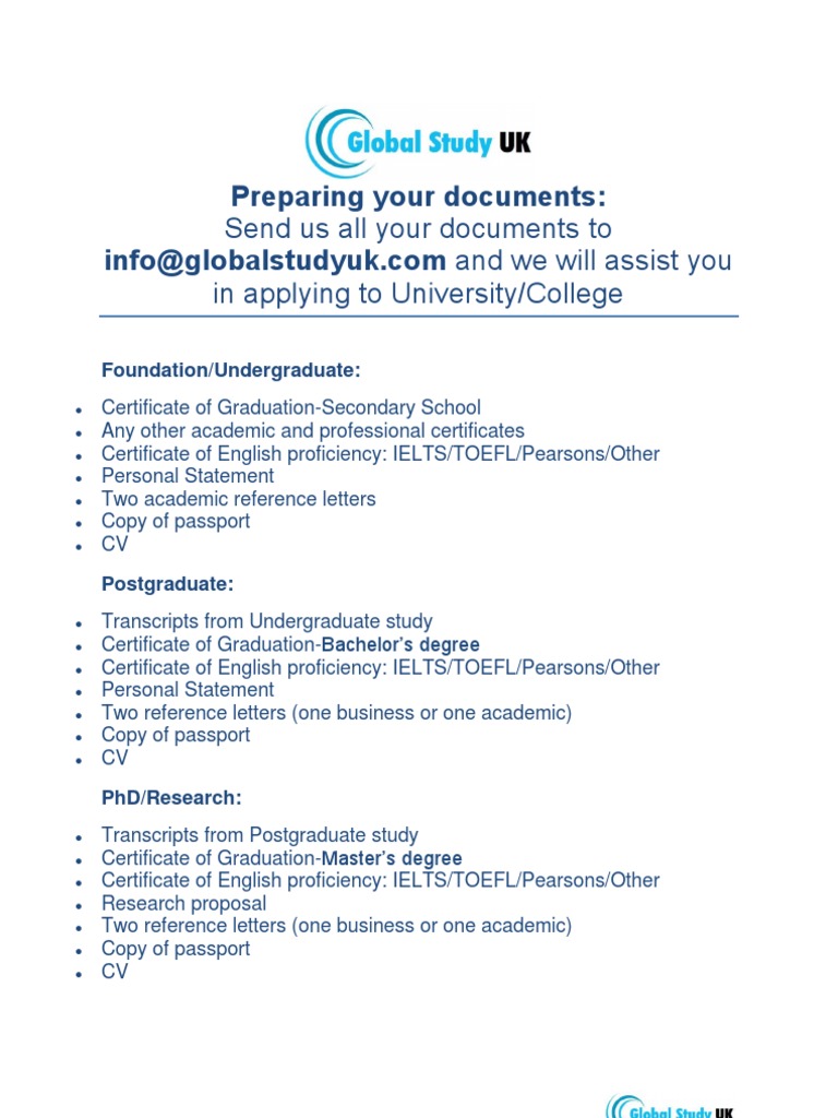 Document Requirements for University Applications | PDF