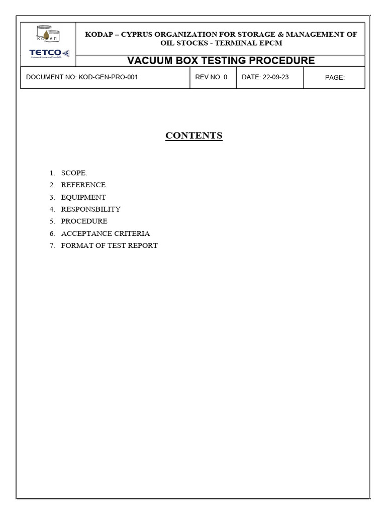 Vacuum Box Testing Procedure for KODAP | PDF | Vacuum | Welding