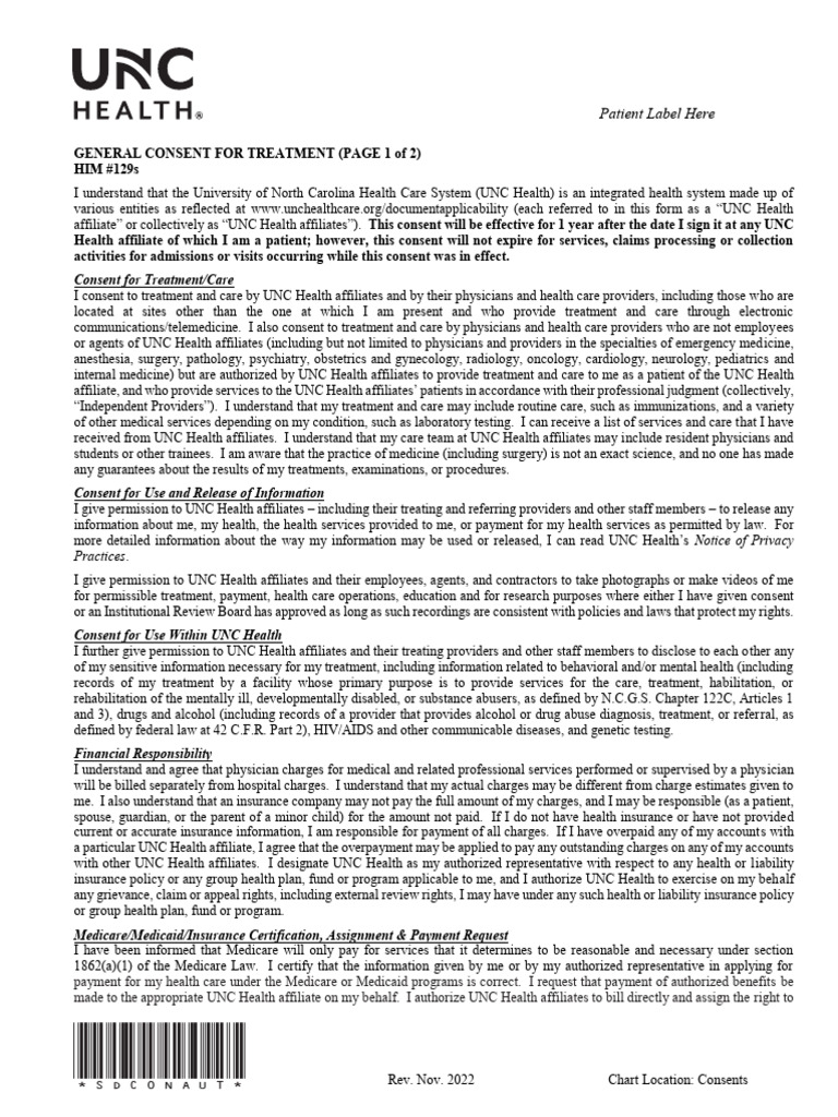 129s General Consent For Treatment 11.2022 | PDF | Medicare (United ...