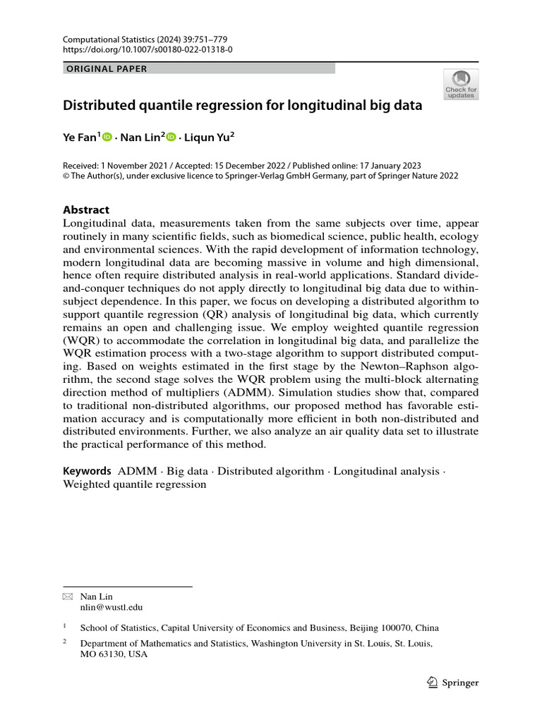 Distributed qr for longtudinal big data pdf regression analysis