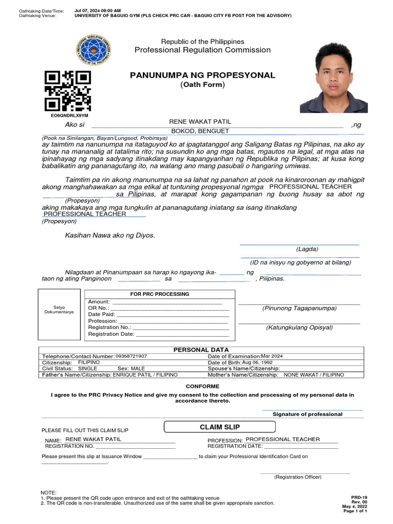 Panunumpa NG Propesyonal: Professional Regulation Commission | PDF