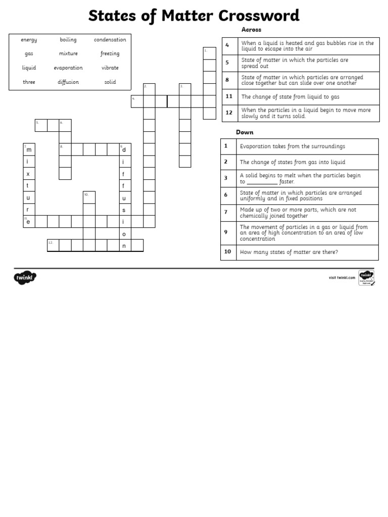 Crossword PDF Liquids Gases