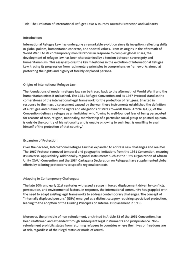 Evolution of Refugee Law | PDF | Refugee | United Nations High ...