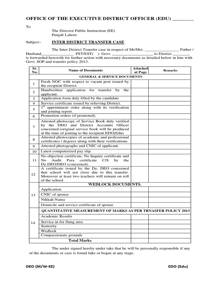 Inter District Teacher Transfer Process | PDF