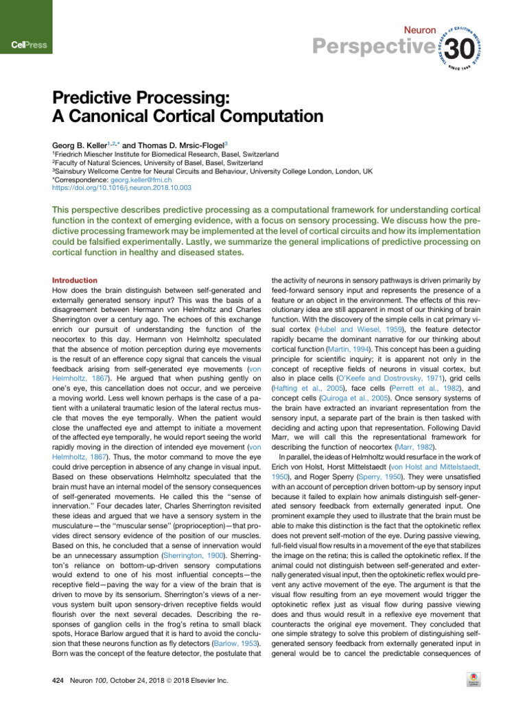 Predictive Processing A Canonical Cortical Computation | PDF | Cerebral ...