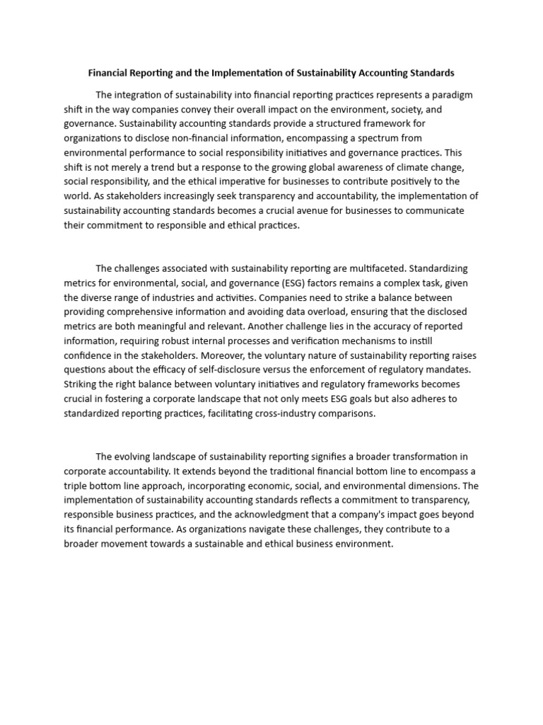 Financial Reporting and The Implementation of Sustainability Accounting ...