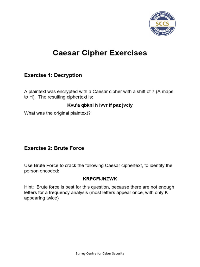 ECW21 UoS Cipher Challenge Student Worksheet | PDF | Cipher | Encryption