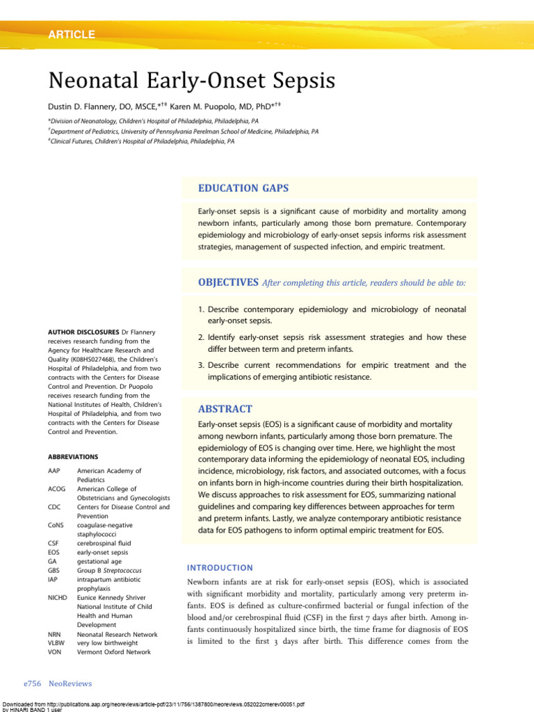 Neonatal Early-Onset Sepsis Overview | PDF | Preterm Birth | Childbirth