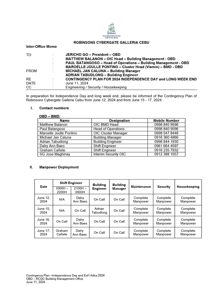 No 2024 004 - Independence Day 2024 Contingency Plan RCGC | PDF ...