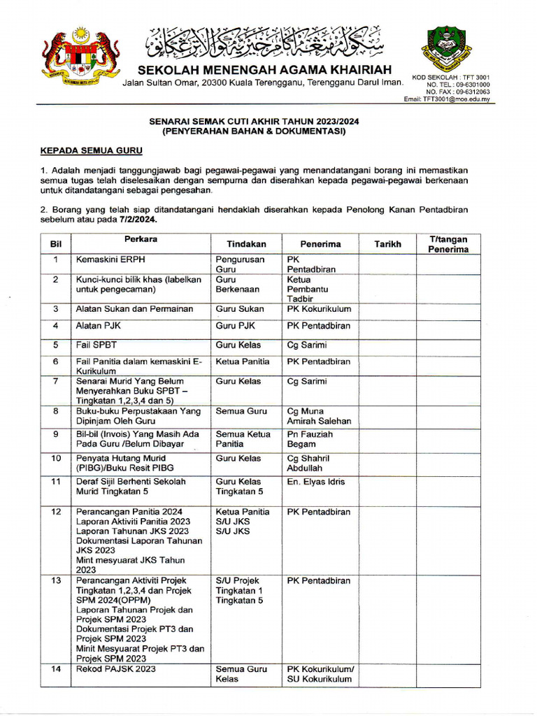 SENARAI SEMAK CUTI AKHIR TAHUN | PDF