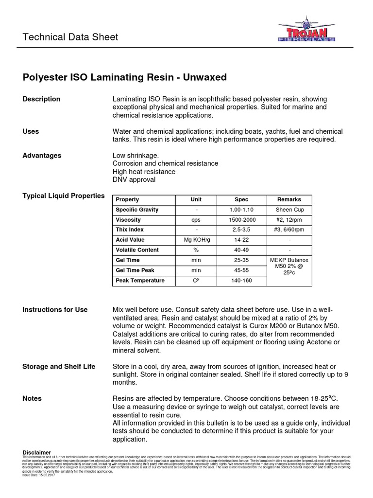 Polyester ISO Laminating Resin Guide | PDF | Polyester | Shelf Life