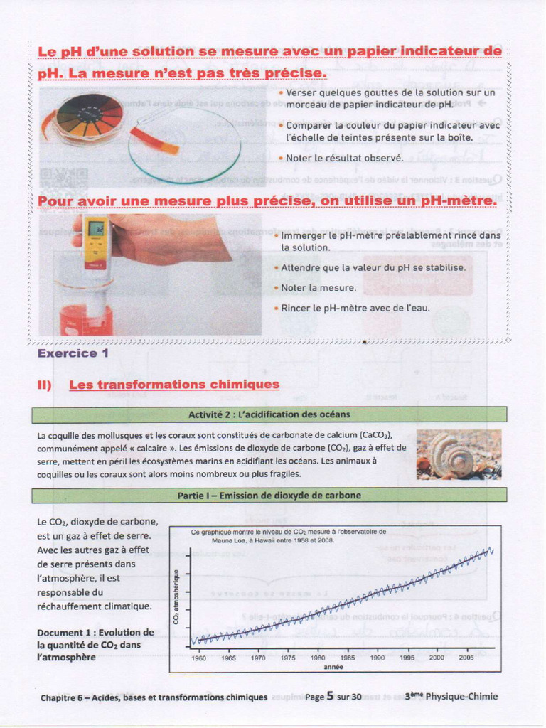 Chapitre 6 - Correction Activité 2 - L'acidification Des Océans | PDF