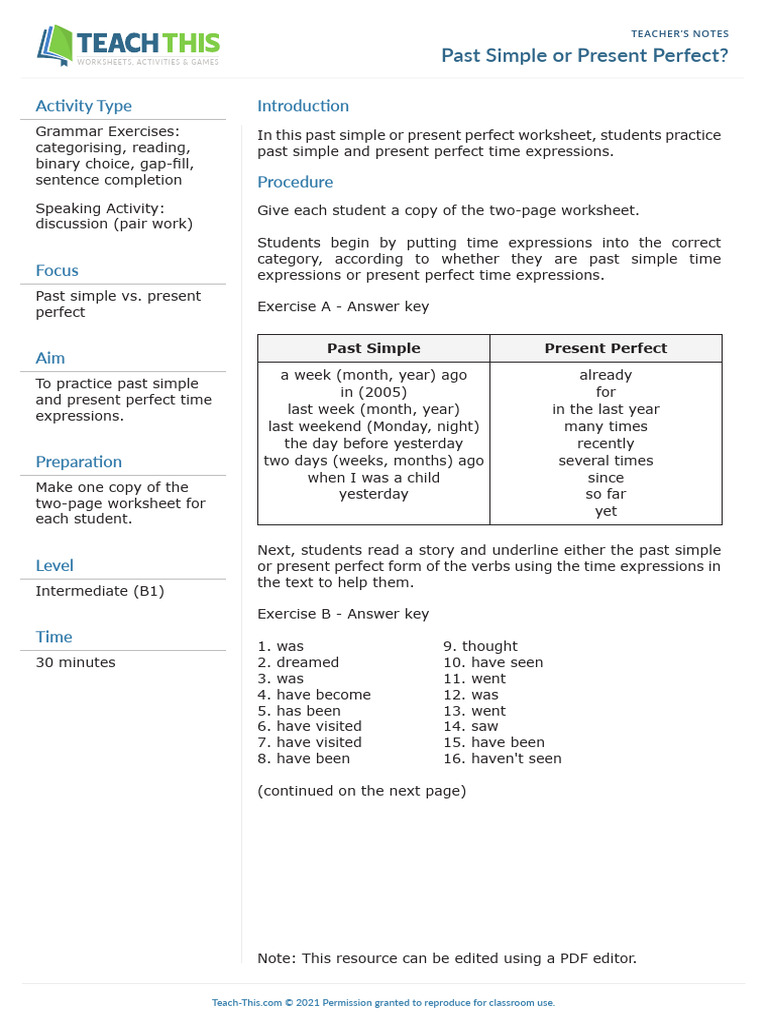Past Simple vs Present Perfect Worksheet | PDF | Linguistics | Grammar