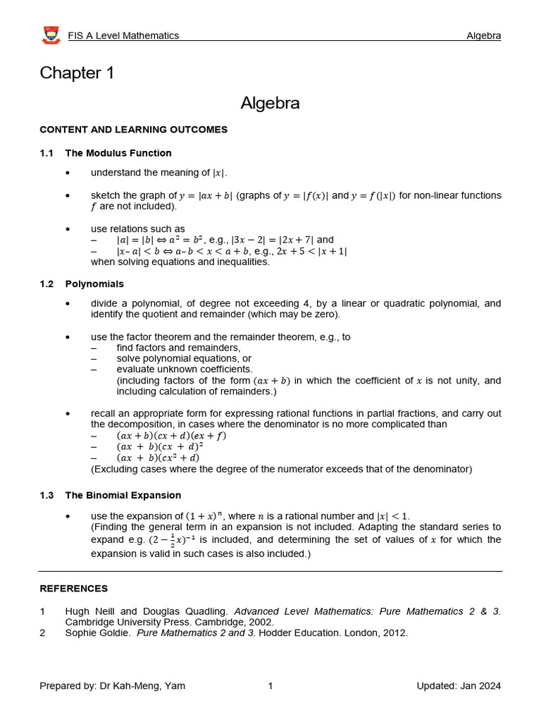 A Level Mathematics: Algebra Concepts | PDF | Function (Mathematics ...