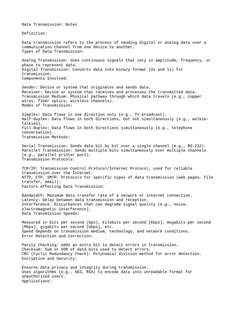 Data Transmission Notes | Download Free PDF | Error Detection And ...
