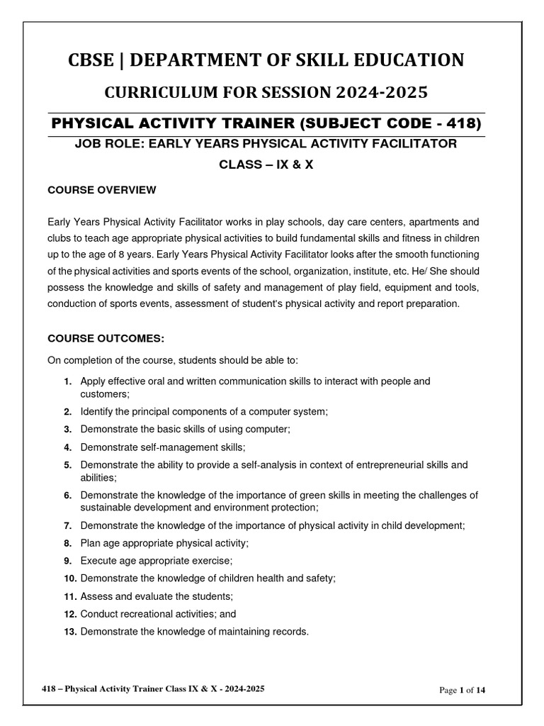 Class 9 Physical Activity Trainer Guide | PDF | Vocational Education ...