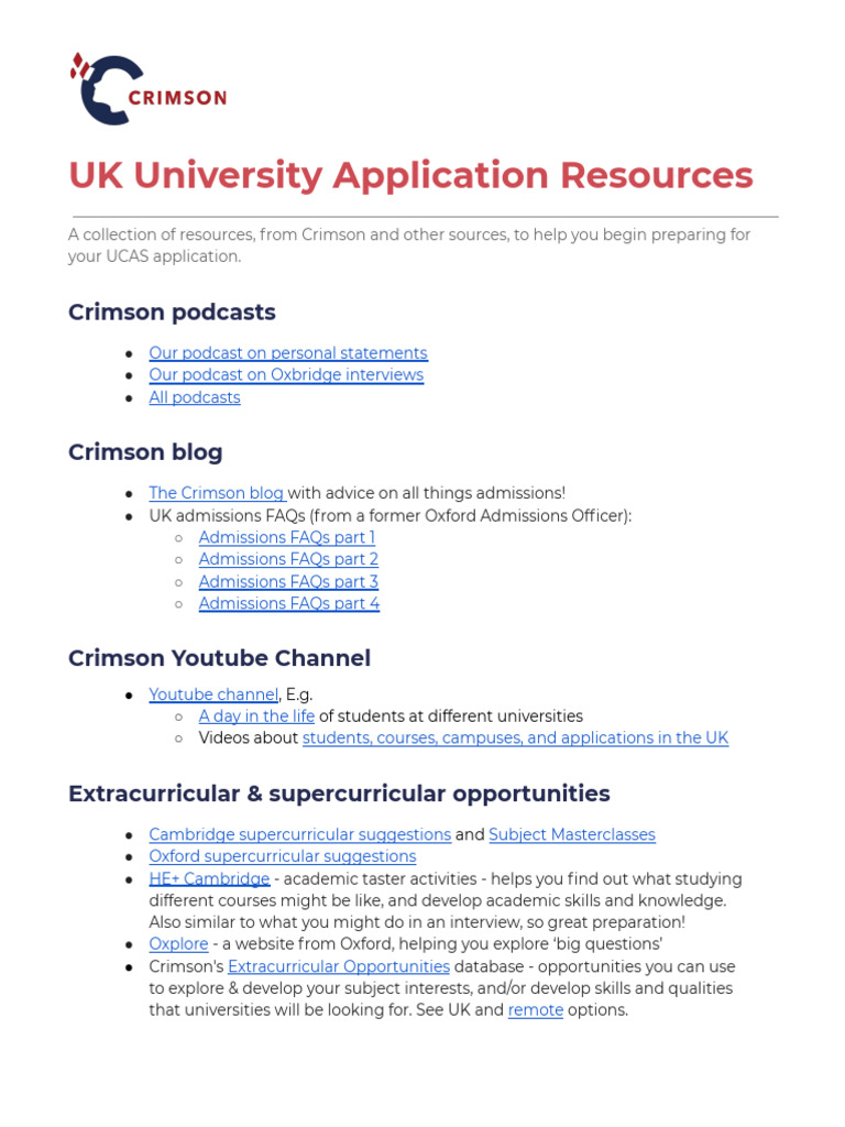 UK University Application Resources Guide | PDF | University And ...