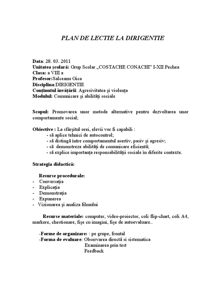 Plan de Lectie La Dirigentie | PDF