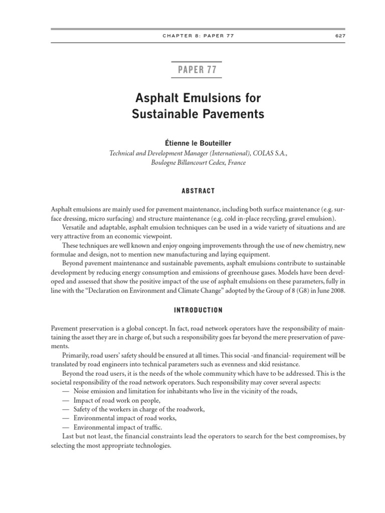 Sustainable Asphalt Emulsions in Pavements | PDF | Road Surface | Road