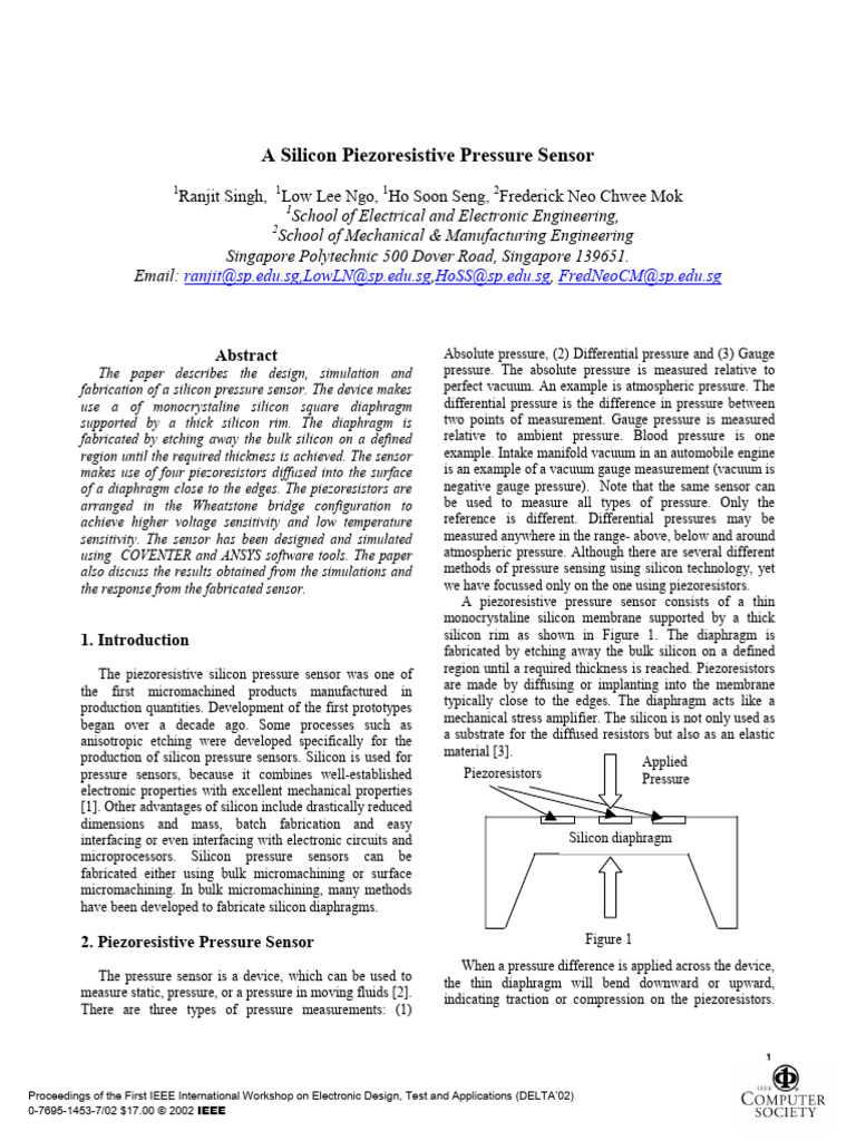 Silicon Piezoresistive Pressure Sensor Design | PDF | Pressure ...