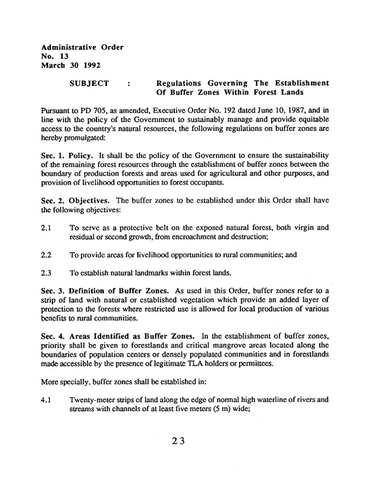 DAO 1992-13 (Establishment of Buffer Zones Within Forest Lands) | PDF