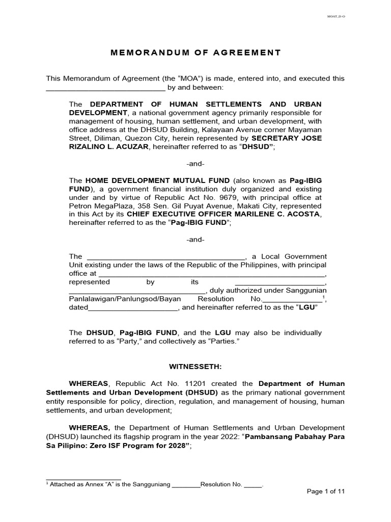 Tripartite MOA for 4PH Housing Program | PDF | Loans | Collateral (Finance)