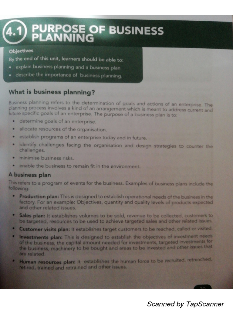 Business Plan notes form 1 PDF