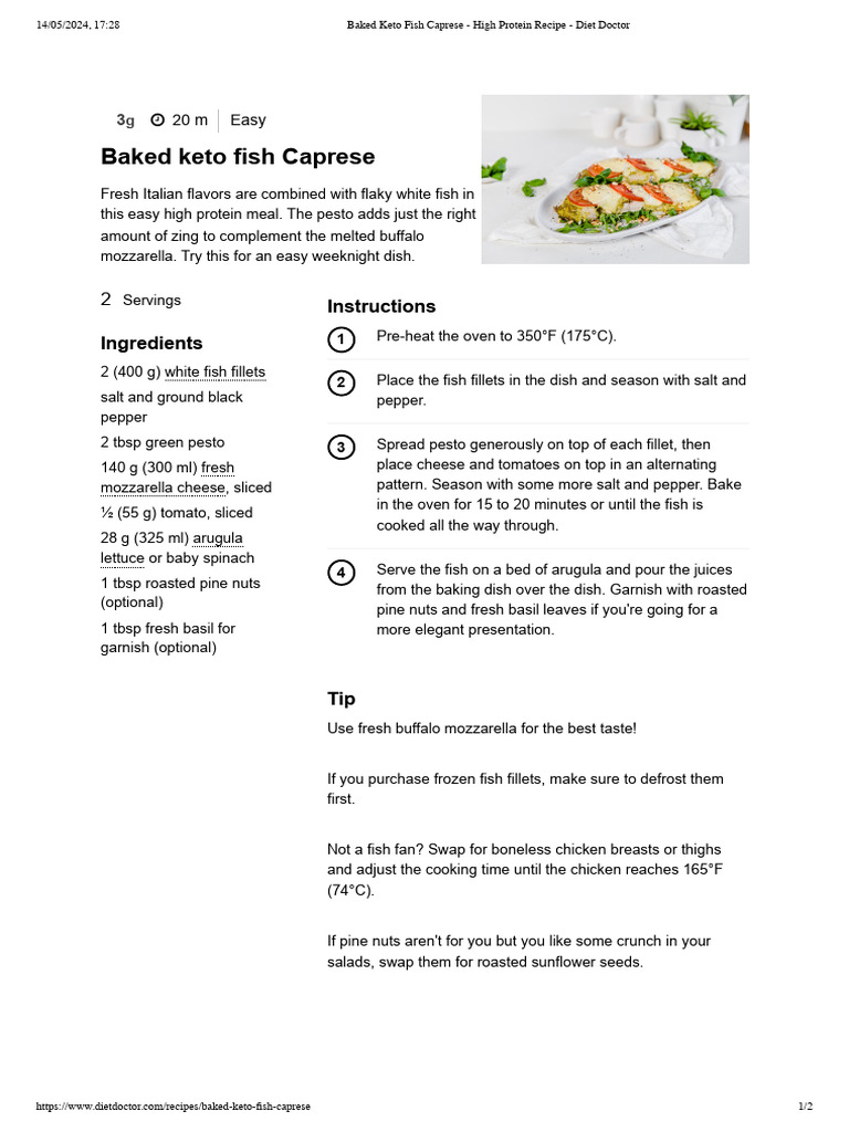 Baked Keto Fish Caprese Recipe | PDF | Pesto | Baking