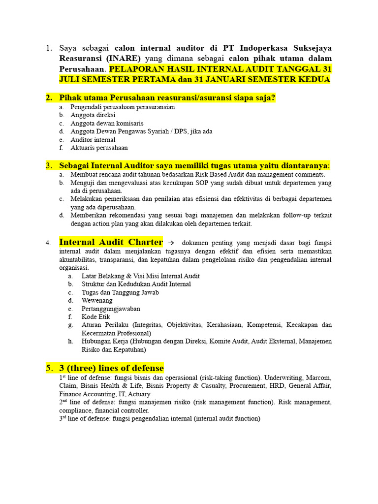 Rencana Audit Internal di INARE | PDF