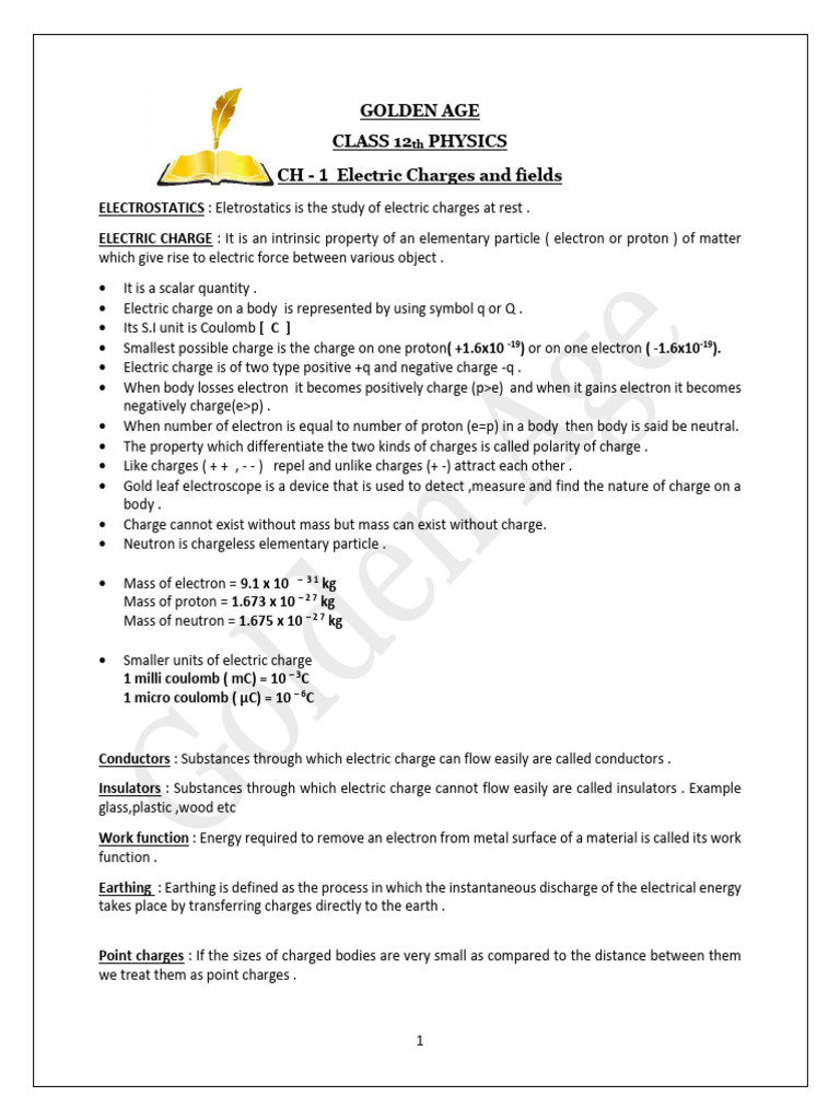 CH - 1 Electric Charges and Fields | PDF | Electric Charge | Flux