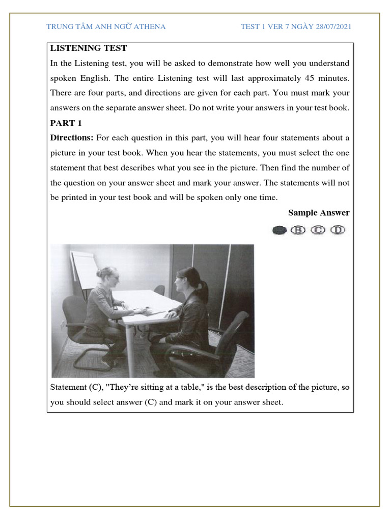 TOEIC Listening Test Part 1 Overview | PDF