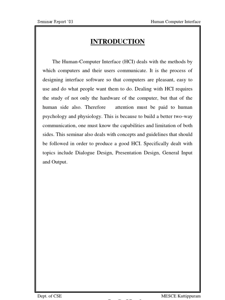 Human-Computer Interface Seminar Report | PDF | Human–Computer ...